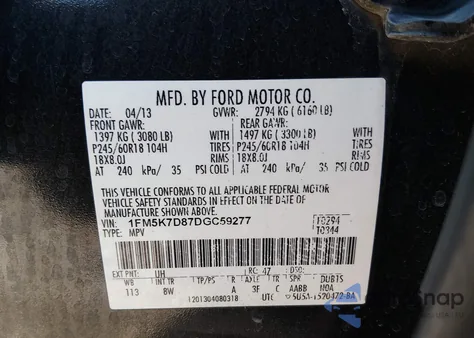 2013 Ford Explorer Xlt from USA, damaged, VIN 1FM5K7D87DGC59277